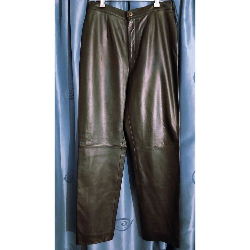 Vintage 'Dana Buchman' Blk Leather Pants Sz 8 Wide Leg